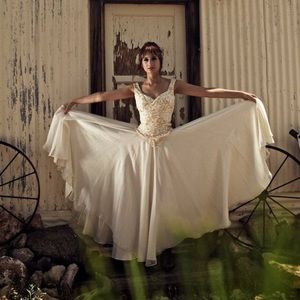 White and gold chiffon formal dress